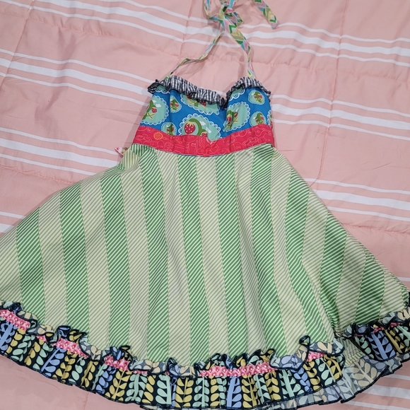 Matilda Jane strawberry red, green and blue dress halter Sz 4 - Picture 5 of 6